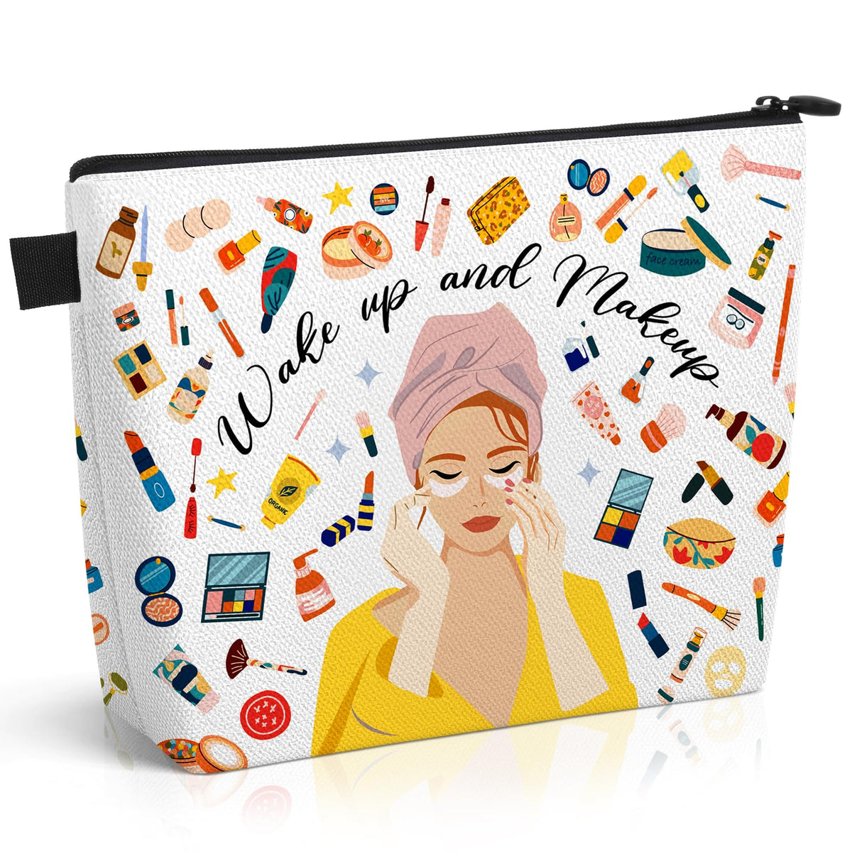 YESMET Makeup Bag Cosmetic Bag for Women Large Capacity Canvas Travel Makeup Bags Small Preppy Patch Bag with Zipper Cute Makeup Pouch Toiletry Bag for Women Girls Teens (C)