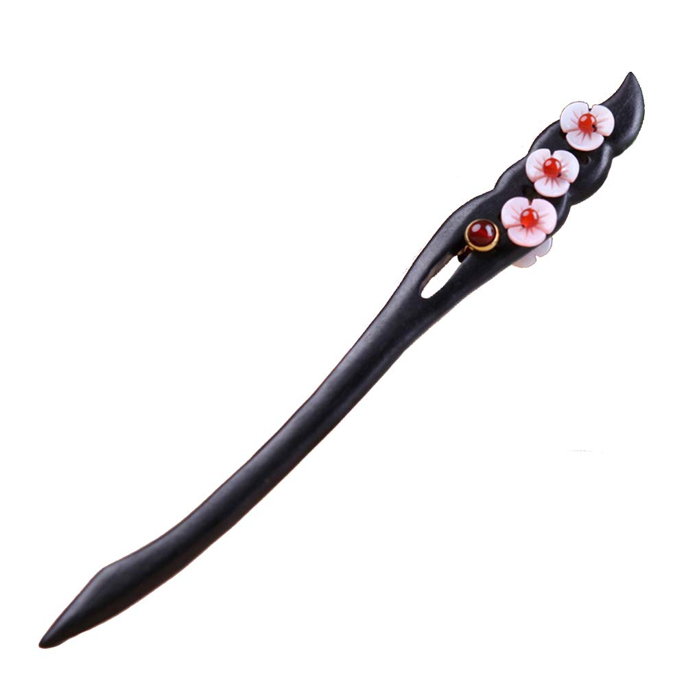 Wooden Hair Stick for Women Girl 7.08" Black Ebony Carved Hair Pins for Long Hair Handmand Hair Accessories for Buns (B)