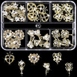 COOSLIM 30pcs White Heart Nail Charms White Gold Luxury Alloy Charms for Nails 3D White Nail Art Rhinestones Gems Golden Nail Crystal Diamonds Jewelry Nail Art Supplies for Nails Face Eyes