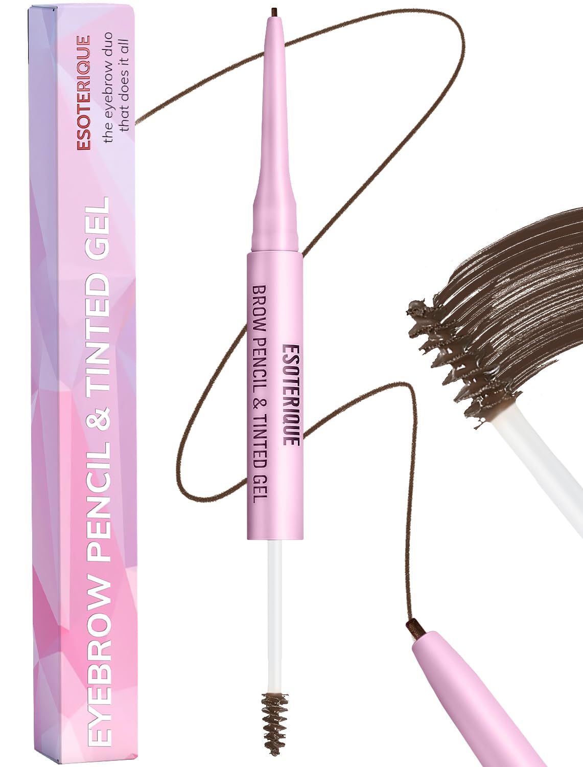 ESOTERIQUE Dual-Ended Eyebrow Pencil & Tinted Gel Waterproof Eyebrow Tint with Ultra-Fine Eyebrow Pencil Effortless Natural Looking Brows All Day Wear - Espresso