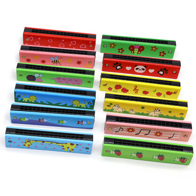 Wooden Painted Harmonica for Kids - 16 Holes Educational Toy