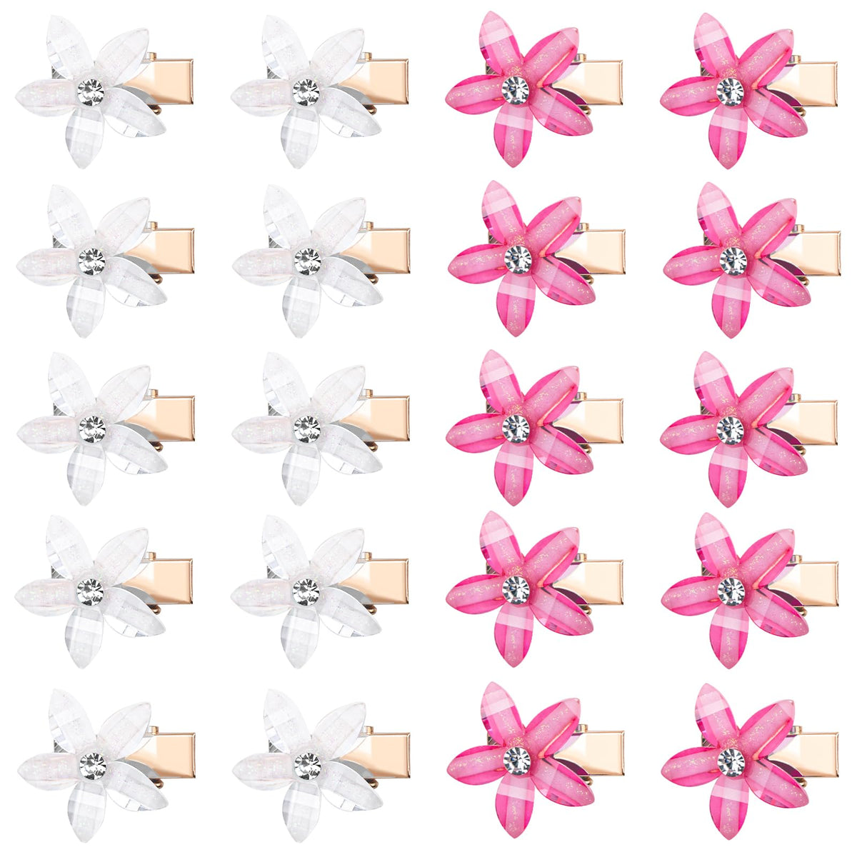 ELANE 20 PCS Small Flower Hair Clips for WomenMini Hair Clips for Girls Mini Hair Clips for Women Small Hair Clips for GirlsFlower Hair Clips for Girls(light pink+white)