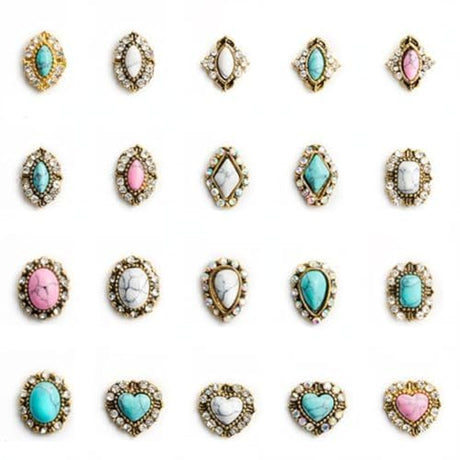 3D Turquoise Western Nail Ornament Mix Blue White and Pink Turquoise Charms Nail Art Gemstone Nail Art Jewelry Flower Heart Acrylic Nail Phone Case Card Womens DIY Decoration Products Home (20pcs)