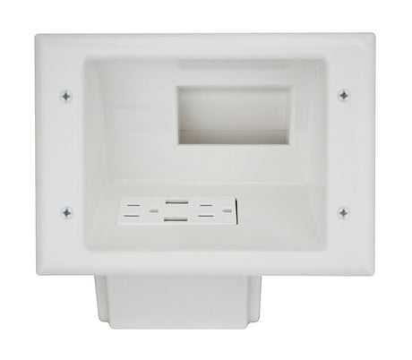 DATA COMM Electronics 45-0271-WH Recessed Low Voltage Mid-Size Plate with Duplex Receptacle and 4.0 Dual USB Ports - White