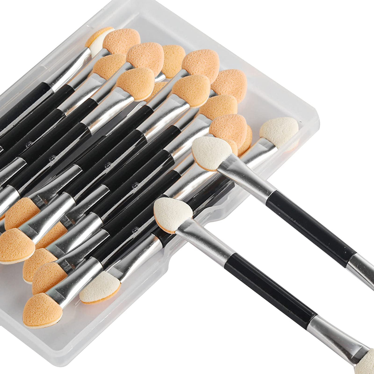 Neuorge 30pcs Disposable Dual Sides Eyeshadow Applicators Professional Double Head Sponge Brushes Eye Makeup Cosmetic Tool with Box for Women Girls(2.95inch Black)