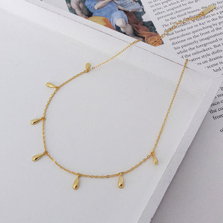 S925 Silver Choker Necklace with Water Drop Design