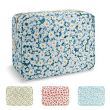 Waterproof Large Floral Makeup Bag PouchNylon Travel Toiletry Storage Bag Preppy Flower Cosmetic Bag for Women GirlLarge Capacity Makeup Organizer Bag Zipper Pouch for Work(Large Green-Daisy)