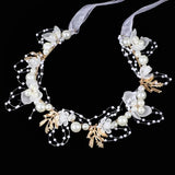 Sibba Flower Headpiece Headband 1 PC White Pearl Tiara Little Hairband Wedding Brides Crown Clips Headwear Floral Hair Bands Headpiece Tiaras Dresses Fairy Decorations Accessory Girls Women
