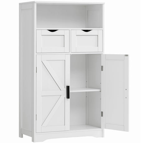 FIONESO Bathroom Cabinet Storage Cabinet with 2 Drawers & Doors Bathroom Floor Cabinet with Adjustable Shelf Storage Organizer for Living Room Entryway Home Office White