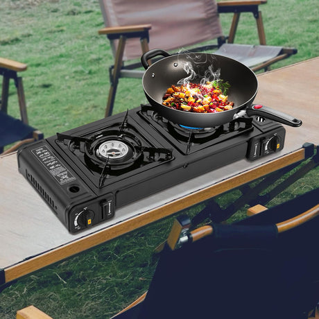 Butane Camping Stove Portable Double Burner Butane Stove with Carrying CaseAuto Ignition Camping Burner LPG for RVApartmentsCampingOutdoor