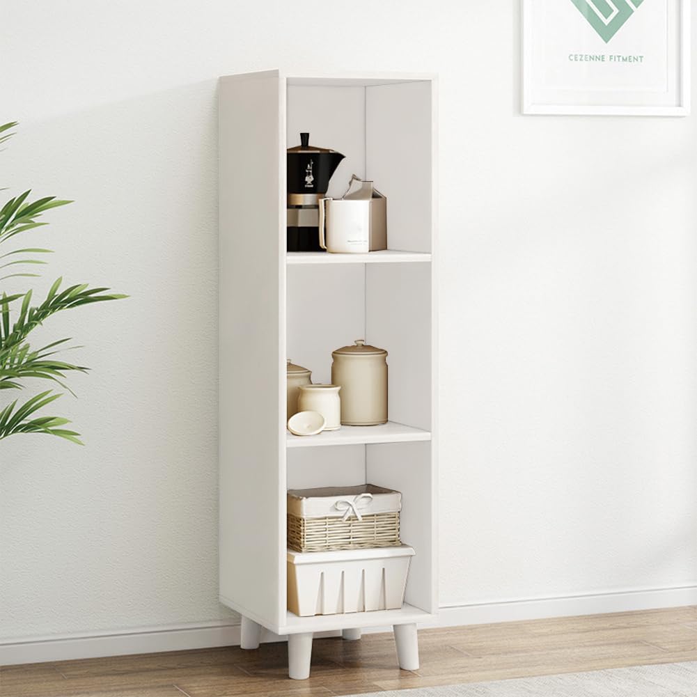 IOTXY Open Cube Low Bookcase - 3-Tier Freestanding Storage Display Cabinet Organizer with Legs for Home Office 3-Cubes Open Shelf Short Bookshelf White