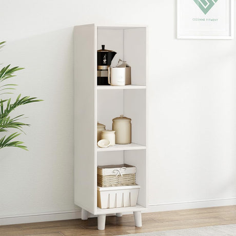 IOTXY Open Cube Low Bookcase - 3-Tier Freestanding Storage Display Cabinet Organizer with Legs for Home Office 3-Cubes Open Shelf Short Bookshelf White