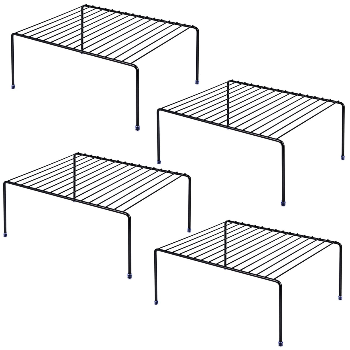 Medium (13.1 x 10.2 Inch) Cabinet Storage Shelf Rack  Kitchen Shelves，Kitchen Counter and Cabinet Shelf Storage Rack Organizer for Kitchen Fridge Cabinet Bathroom Cupboard& Pantry (4 Black)