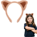 COMNICO Cat Ears Headbands Plush Soft Cute Washing Face Head band Fuzzy Kitten Makeup Hair Headbands for Mask Skincare Spa Yoga Halloween Parties Cosplay(Brown)