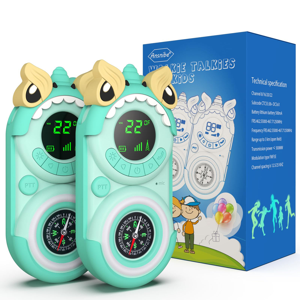 Ansnibe Walkie Talkies for Kids:2 Pack Rechargeable Kids Walkie TalkiesEaster Basket Stuffers Toys Gift for 3-12 Year Old Boys Girls 22 Channels 2 Way Radio for Birthday Gifts Outside Camping