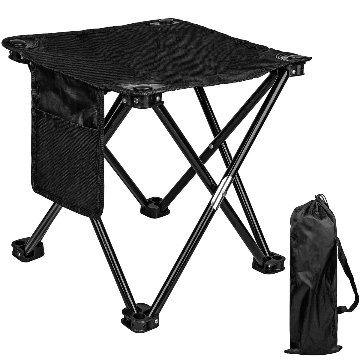 ReeMoo Camping Stool Small Protable Folding Stool with Side Pocket and Storage Bag Easy Folding and Storage Folding Stool Suitable for Fishing Travel Beach Picnic Lawn Outdoor