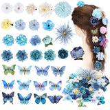 KorViSHOW Hair Clip 32 Pieces Flower Clip with Butterfly Clip Set Floral Hair Accessories for Wedding Butterfly Barrettes for Women (Blue Style)