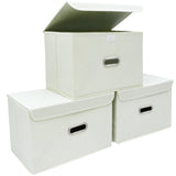 STOREONE Fabric Storage Cube Bins Foldable Organizer Container Collapsible Basket with Lids and Metal Handles for Home Bedroom Closet 3 Pcs (Creamy-White)