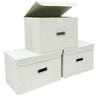 STOREONE Fabric Storage Cube Bins Foldable Organizer Container Collapsible Basket with Lids and Metal Handles for Home Bedroom Closet 3 Pcs (Creamy-White)