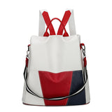 Women's Color Block Large Capacity Soft Leather Backpack