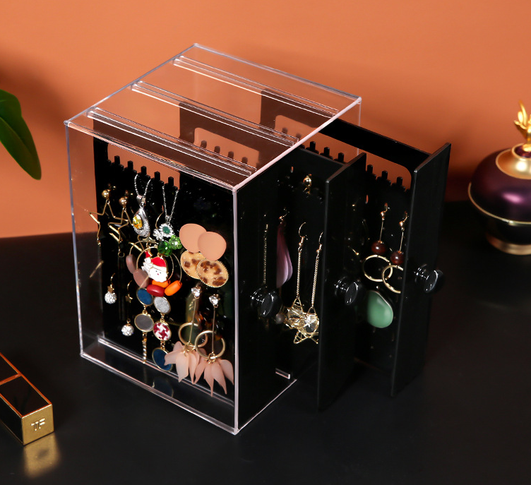 Acrylic Cosmetic Organizer with Drawer for Earrings Display