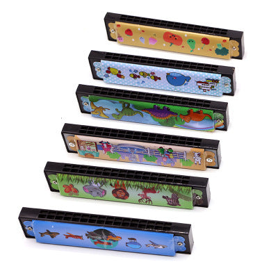 Wooden Painted Harmonica for Kids - 16 Holes Educational Toy