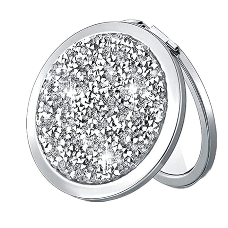 mpowtech Magnifying Silver Compact Mirror - Mix Diamond Mirror 1x/2x Magnification Travel Makeup MirrorDouble Sided Small Pocket MirrorFolding Purse MirrorCosmetic Mirror for Gift