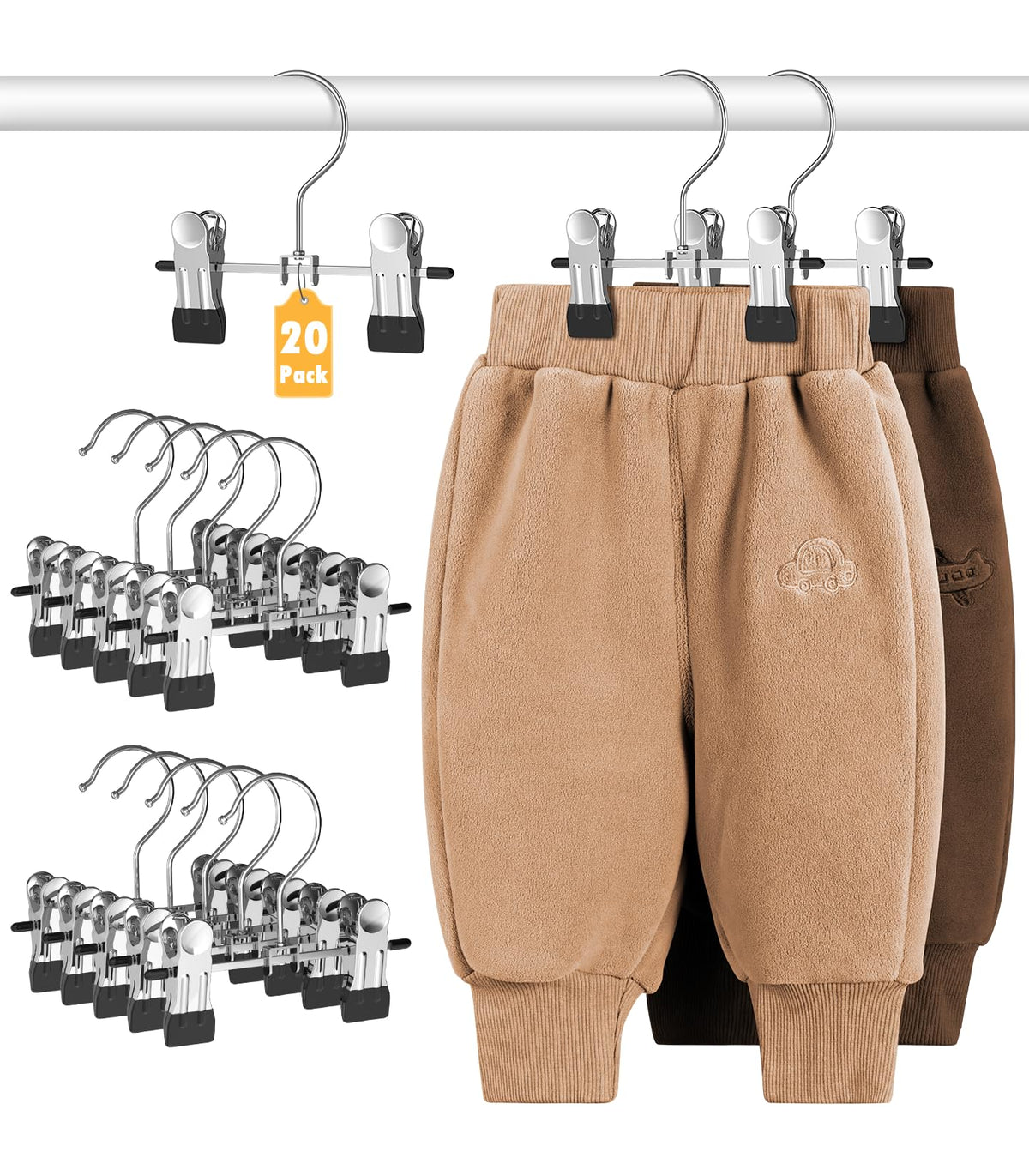 DOIOWN 20 Pack Baby Hangers Baby Pants Hangers with ClipsToddler Hangers for Pants Skirts Clothes Non Slip Space Saving Kids Hangers for Closet Organization Baby Essentials Closest Organizer