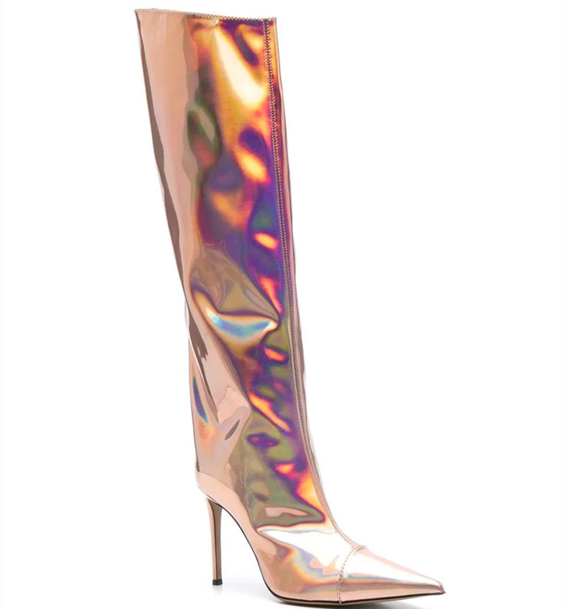 Women's Patent Leather High Heel Knee Boots