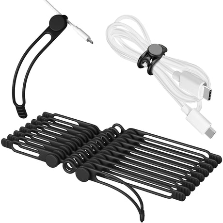 Nearockle Silicone Cable Ties Cord Organizer for Cable Management 20Pcs 3" and 4.5" Reusable Cable Organizer Electronic Accessories for Home Office Kitchen School Travel (Black)