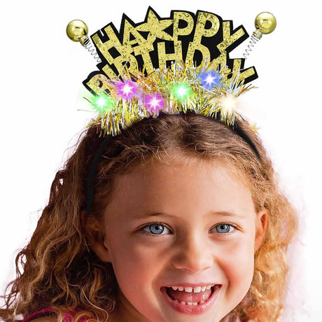 Acenail LED Birthday Crown Headband Light Up Happy Birthday Headband Plastic and Felt Fabric Glowing Birthday Hair Accessories for Women Girls