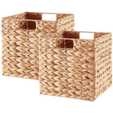 Vagusicc Storage Basket Set of 2 Hand-woven Water Hyacinth Storage Baskets Foldable Wicker Storage Basket 9 Inch Cube Storage Bins for Shelves Organizer Square Shelf Baskets 9x9x9