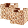 Vagusicc Storage Basket Set of 2 Hand-woven Water Hyacinth Storage Baskets Foldable Wicker Storage Basket 9 Inch Cube Storage Bins for Shelves Organizer Square Shelf Baskets 9x9x9