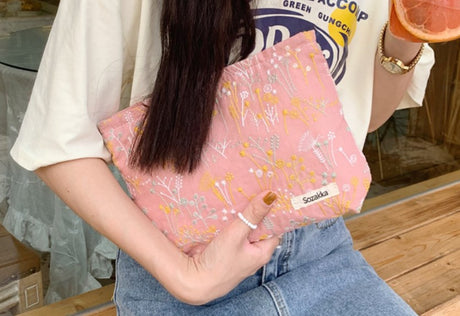 Large Floral Cosmetic Bag for Makeup and Travel
