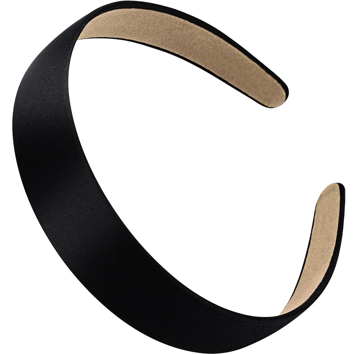 WantGor Satin Headbands for Women 1.2 Inch Wide Solid Hair Bands Plain Hairband Holiday Head Band Hair Accessories for Crafts DIY (Black)