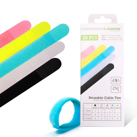 Avantree Pack of 20 Reusable Cord Organizer Keeper Holder Fastening Cable Ties Straps for Earbud Headphones Phones Electronics Electrical Computer PC Wire Wrap Management Assorted 3 Size and 5 Color