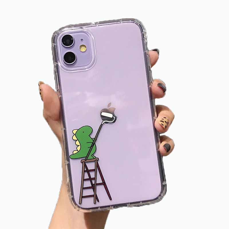 Podhome Funny Animal Dinosaur Clear Phone Case Compatible with iPhone Case (for iPhone 12 MiniBrush)
