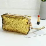Portable Sequin Makeup Organizer Bag with Zipper Closure