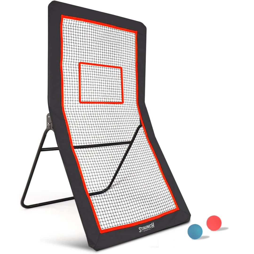 Staunch Sports Lacrosse Rebounder | Volleyball Rebounder Net Bounce Back | 4x7ft Lacrosse Net Neon Target and 2X Lacrosse Ball | Lacrosse Volleyball Baseball and Soccer Backyard Practice