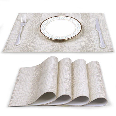 fanquare Faux Leather Placemats 4-Piece Table Mats Double-Sided Place Mats for Office Conference Table Dining Home Decor White