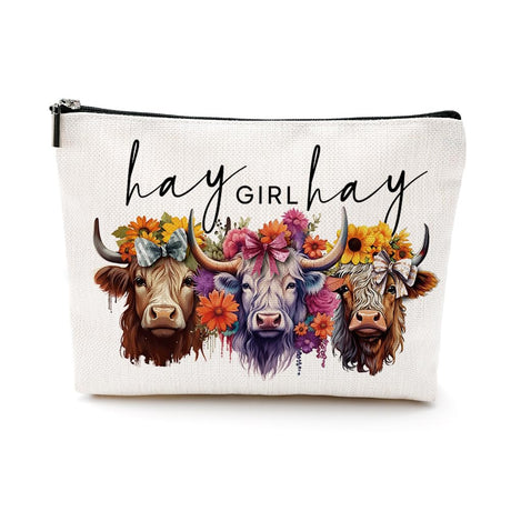 Cute Western Cow Makeup Bag Cow Gifts Western Gifts for Women Girls Cow Print Stuff Merch for Cow Lovers Funny Christmas Birthday Gifts for Teens Best Friend BFF Bride Sister Hay Girl Cosmeticcase