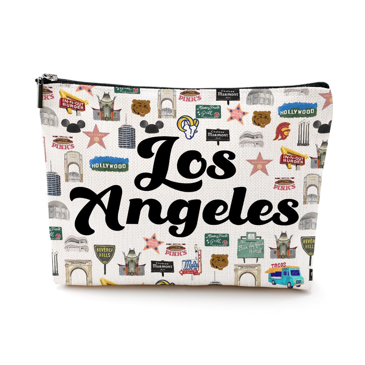 PQV Los Angeles Cosmetic Bag Makeup Bag Los Angeles Lovers Gift Los Angeles Travel Souvenir Merch Vacation Friendship Gifts for Women Best Friend Traveller Girls Trip Gifts Favors Christmas Birthday