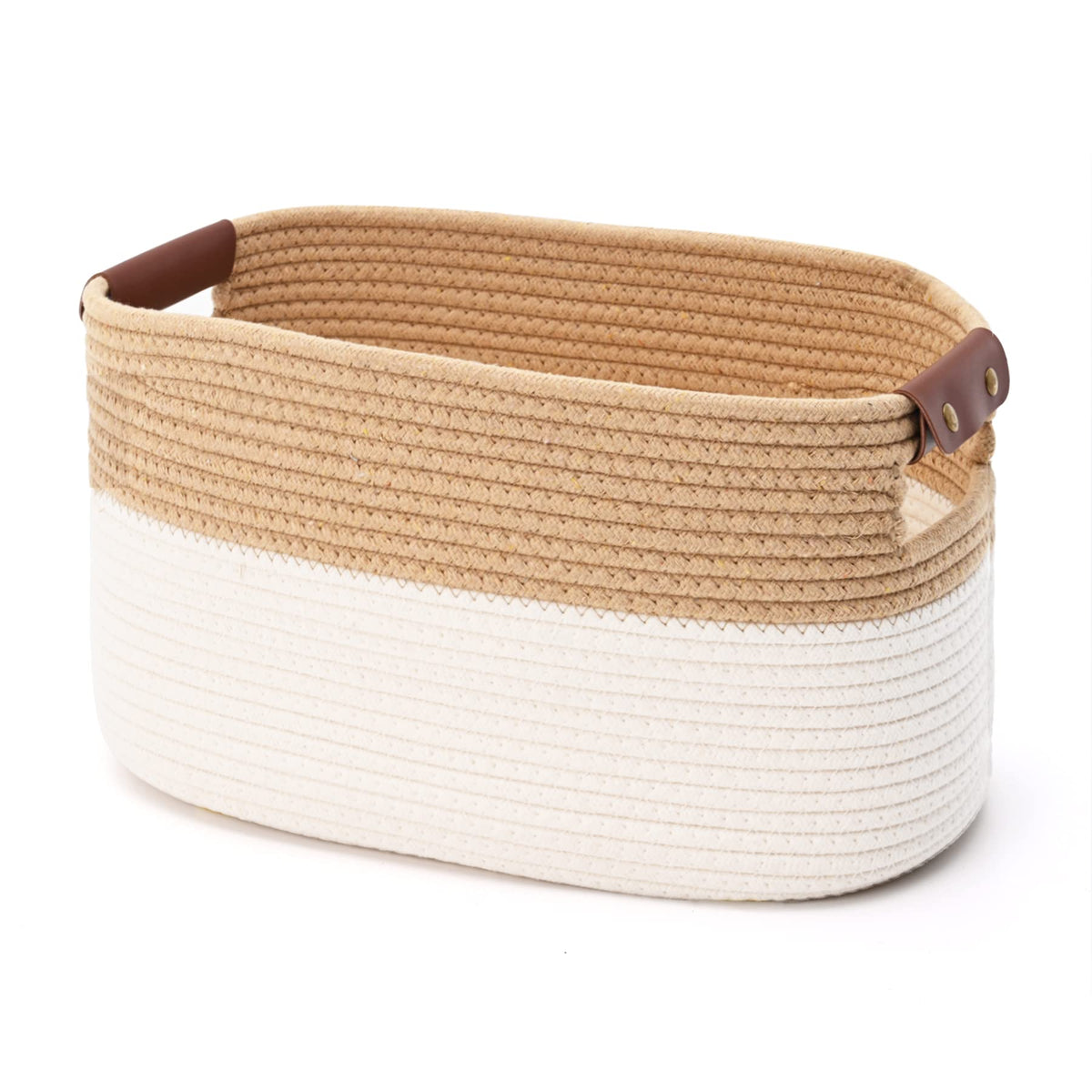 ECDYQXVU Cotton Rope Storage Baskets15x10x9 inCollapsible Storage Bins Decorative Woven Basket Cube Storage Organizer for Laundry Towel Clothes (White/Beige-1Pack 15x10x9 inches)