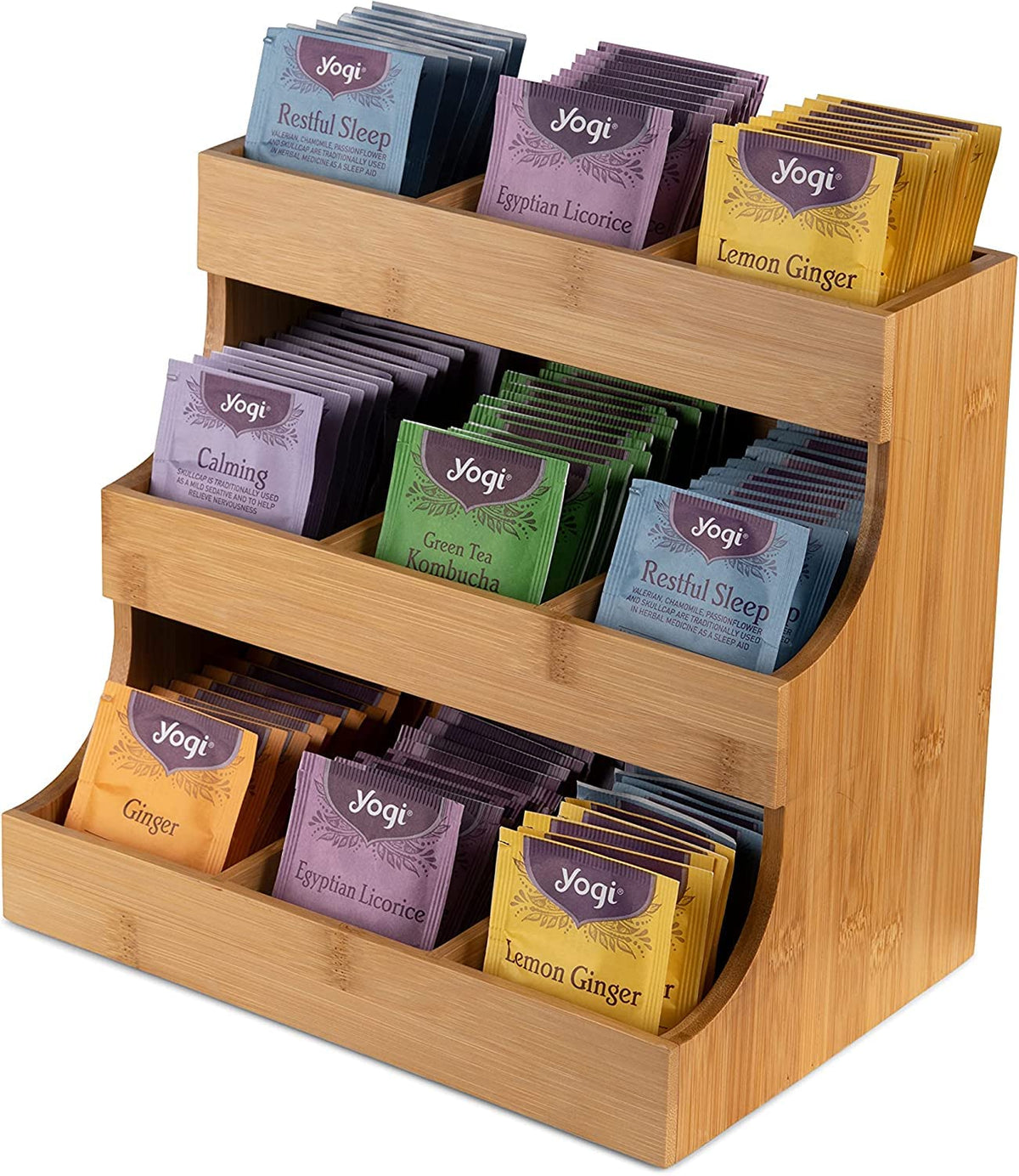 THEODORE Vertical Bamboo Tea Bag Organizer - Holds 180 Bags - Elegant Wooden Storage Box for Home Office Café - Also Holds Sugar Packets and Creamers