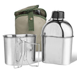 Afranti Stainless Steel Military Canteen 1.2QT Portable Army Water Bottle with 0.6QT Cup & Sleeves for Camping Hiking Climbing and Most Outdoor Activities