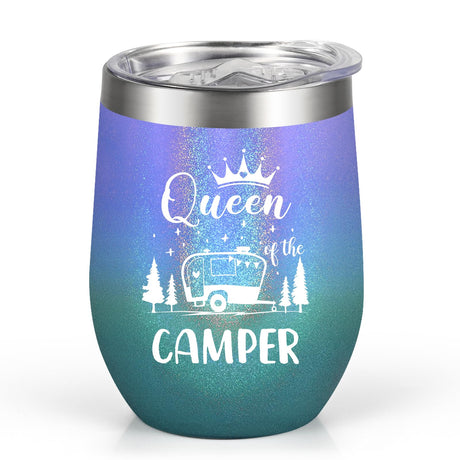Lifecapido Camping Gifts for Women Queen of The Camper Insulated Wine Tumbler 12oz Cool Camper Gifts Christmas Birthday Gifts for Women Camper Outdoor Lovers Mom Friends Boss Lady (Gradient)