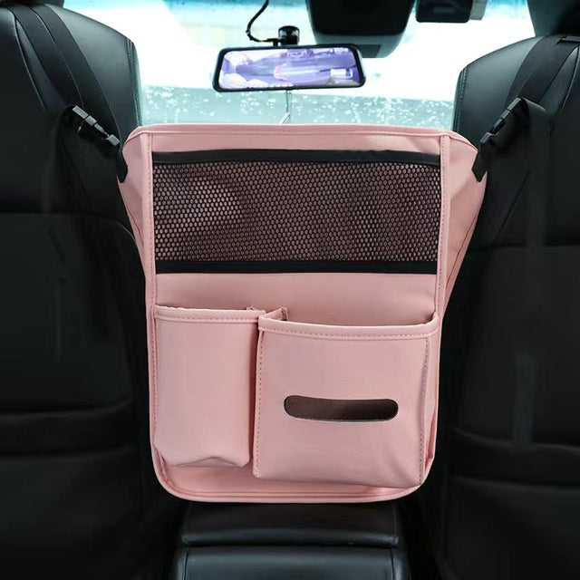 Leather Car Seat Backrest Storage Bag and Hook Pocket