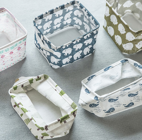 Desktop Makeup Organizer Storage Box with Linen Basket