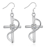 Cross Earrings with Diamonds, Long Drop Earrings