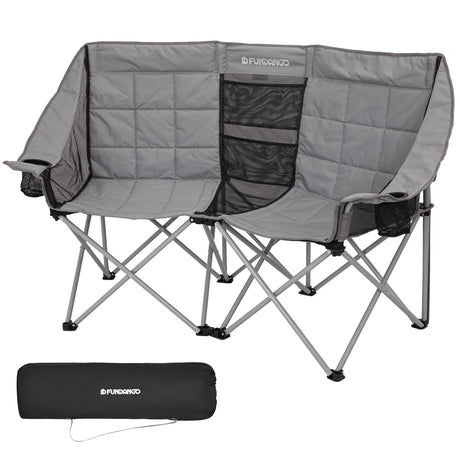 FUNDANGO Loveseat Camping Chairs Adults 2 Person Oversized Double Camping Chair for Outside Picnic Beach Travel Love Seat Camp Chair Oversized Grey